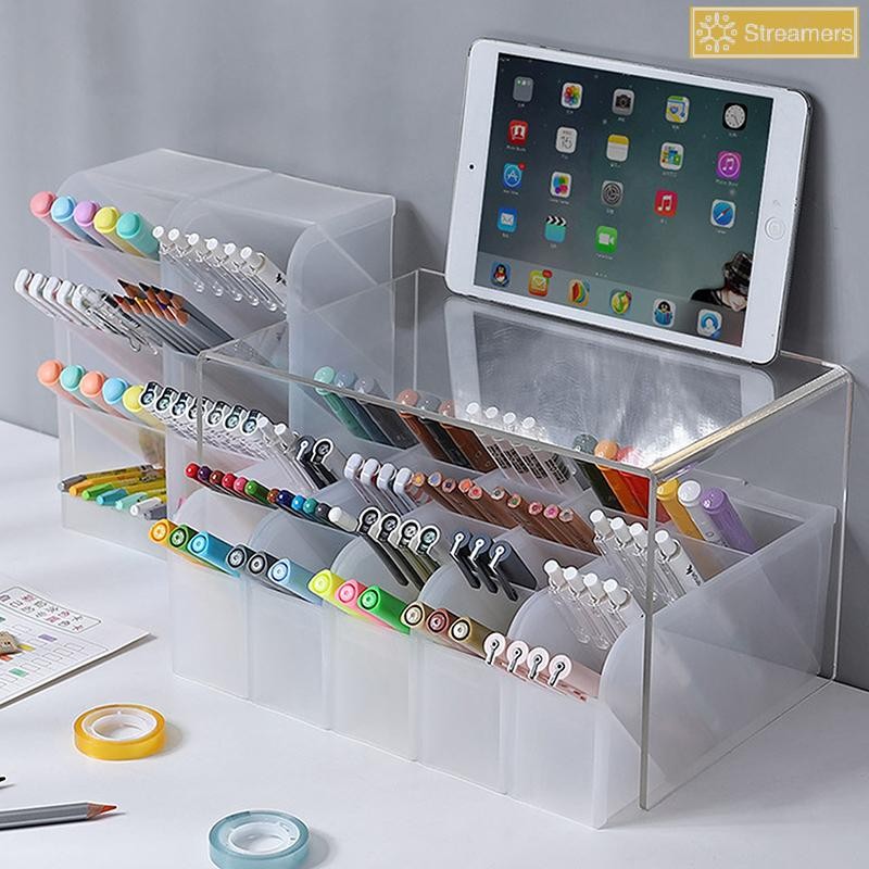 Streamers Để Bàn Trong Suốt Mờ Bút Đựng Bàn Chải Trang Điểm nghiêng Son Môi Hộp Bảo Quản Văn Phòng Phẩm Đa Năng Hộp Bảo Quản Mới