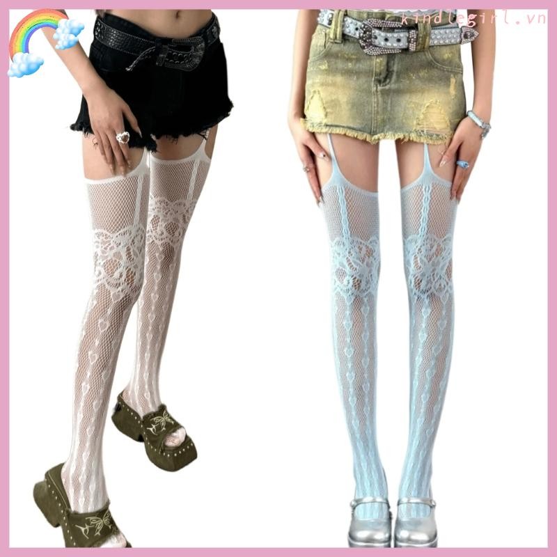 Vua Nữ Fishnet Vớ Gothic Họa Tiết Trái Tim Rỗng Treo Quần Quần