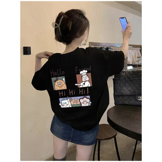 HIIXIIVI 100% Cotton Tay Ngắn Oversize Unisex Áo Thun Plus Size Nữ Tee Baggy Hoạt Hình Áo