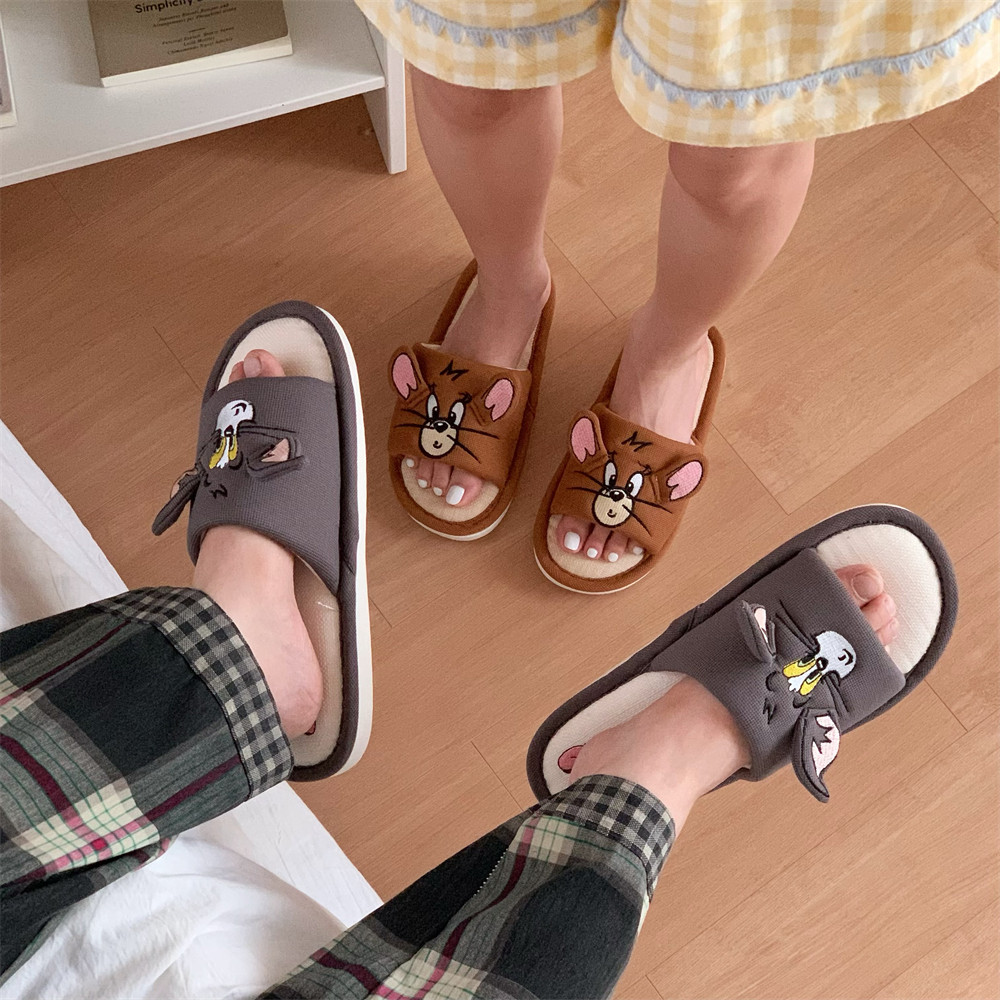 Mèo Và Chuột Tom Jerry Dép Cotton Phẳng Dép Đế Mềm Im Lặng Đế Mềm Dép Vải Lanh Cotton Bốn Mùa Dép Lanh Đa Năng Dép Đi Trong Nhà Dép Đi Trong Nhà Hút Mồ Hôi Hộ Gia Đình S