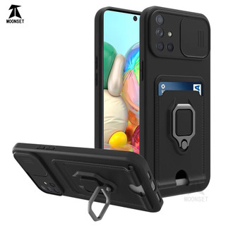 Dành Cho Samsung Galaxy A71 A51 A31 4G Ốp Lưng 4 Trong 1 Trượt Camera Bao Đựng Thẻ Đứng Vuông Freebie Dây Chống Sốc Chống Rơi Mỏng Mềm TPU Cover