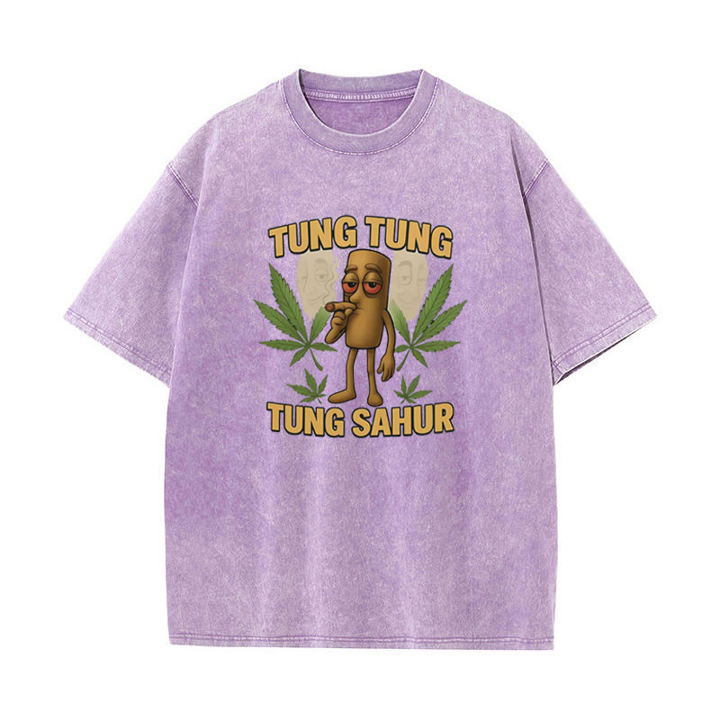 Tung Tung Tung Sahur Ngộ nghĩnh Brainrot Meme Áo Nam Hài Hước Phong Cách Mới Áo Thun Unisex Rửa Vintage Mùa Hè Áo Sơ Mi Cotton Tay Ngắn