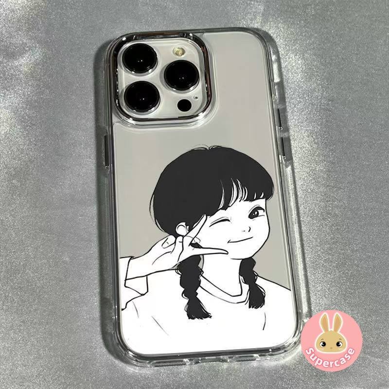 Ốp Điện Thoại Cặp Đôi Ins Style Cho iPhone 16E 16 Pro Max 15 14 Plus 13 12 Mini 11 Pro Max X XR XS Max 8 7 6 6s Plus SE2 SE3 Vỏ Phim Hoạt Hình Bé Trai Cô Gái Mặt Sau Chống Sốc