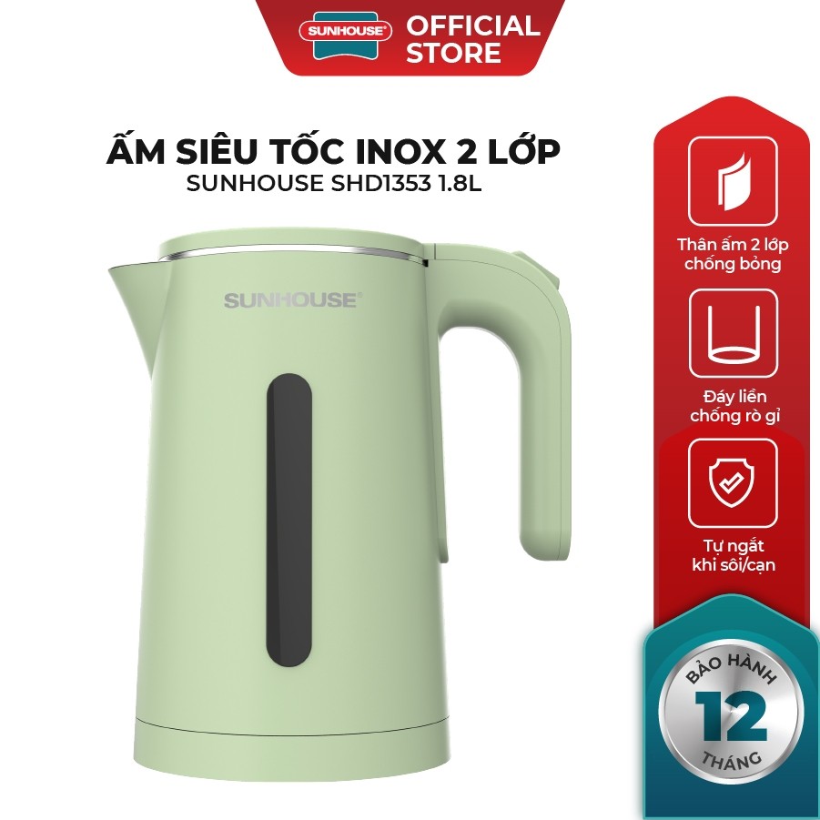Ấm siêu tốc Inox 304 1.8L Sunhouse SHD1351/ SHD1353 - Thân ấm 2 lớp ...