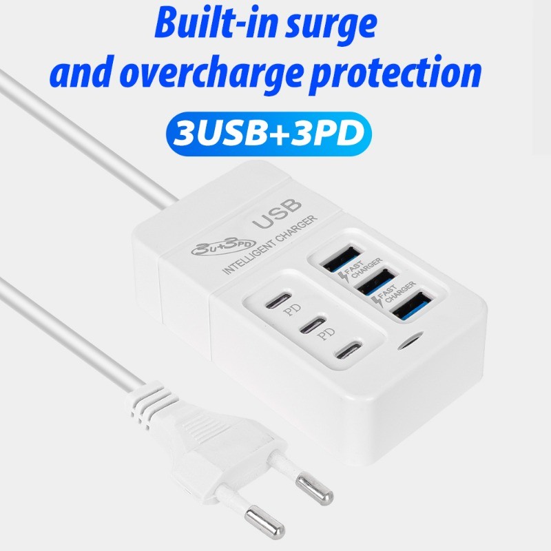 Bộ sạc tường sạc nhanh đa năng Type C - Hub đa cổng USB 6 cổng - Dụng cụ điện thoại chất lượng cao