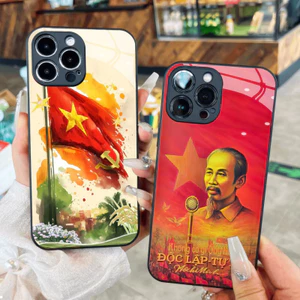 Ốp điện thoại kính màu vàng lá cờ Việt Nam Uncle Ho cho iPhone 16 17.35 14 13 12 11 8 7 6 6s 6p 7p 8p 6g 7g 8g Pro Max XR XS xsmax