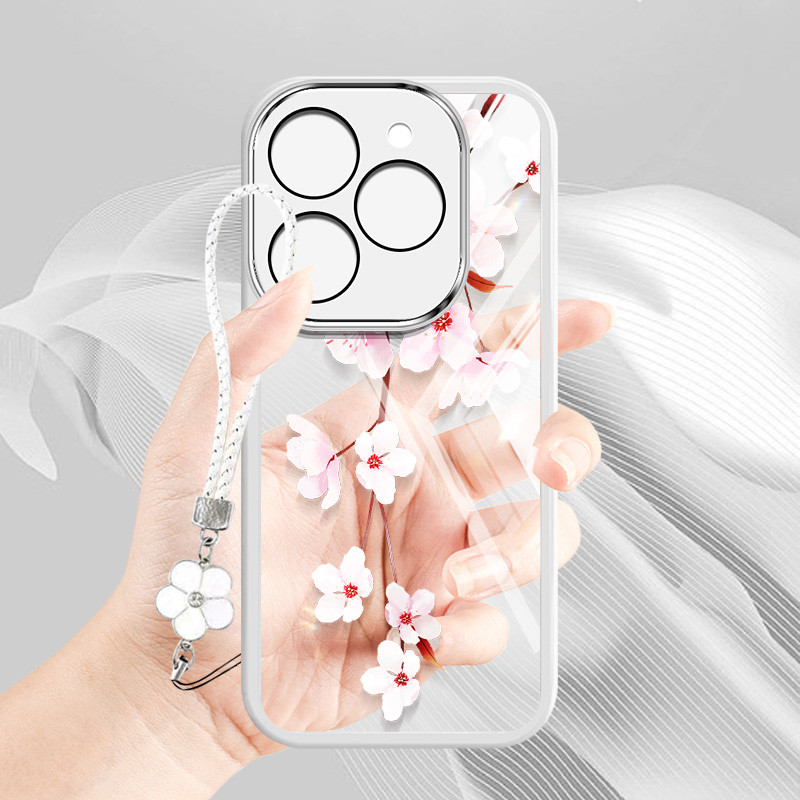 YBD Phong Cách Mới Hoa Đào Ốp Lưng Điện Thoại infinix Smart 8 HD Plus Pro ITEL P55 Hot 40i Hot 40 Pro Tecno Spark Go 2024 Spark 20 Pro 20C POP 8 KJ6 Có Dây Treo Hoa