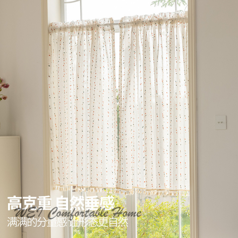 Rèm ngắn vải lanh, rèm cửa sổ lồi, rèm nửa trang trí, ngăn thanh xuyên, có thể tùy chỉnh