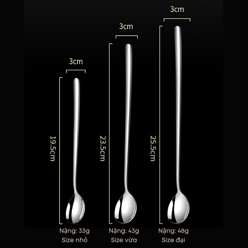 Thìa Pha Chế Inox 304 Cao Cấp – Thìa Dài Khuấy Đồ Uống, Sinh Tố, Cà Phê – Bền Đẹp, An Toàn, Sang Trọng | 225