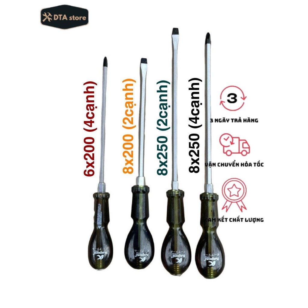Combo 4 tô vít đóng cán trong bao gồm 6x200 bake, 8x200 dẹt, 8x250 dẹt ...