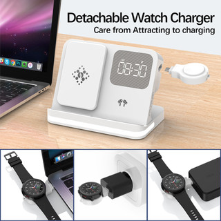 SHEREN 15W Đồng hồ ba trong một Đèn bàn sạc không dây có thể tháo rời Thích hợp cho đồng hồ tai nghe điện thoại di động nhiều thương hiệu
