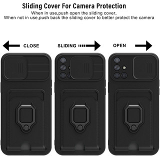 Dành Cho Samsung Galaxy A71 A51 A31 4G Ốp Lưng 4 Trong 1 Trượt Camera Bao Đựng Thẻ Đứng Vuông Freebie Dây Chống Sốc Chống Rơi Mỏng Mềm TPU Cover