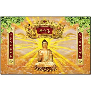 Tranh trang trí phòng thờ độc đáo, tranh liễng thờ, câu đối, mâm ngũ quả, tranh phật dán phía sau bàn thờ