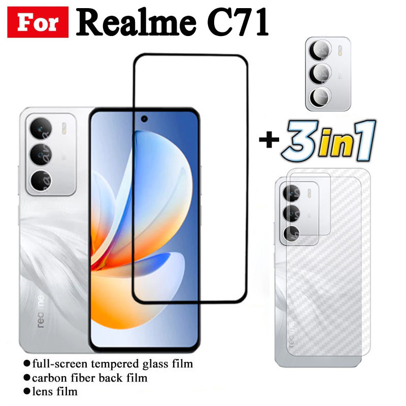 Phim kính cường lực 3 TRONG 1 Realme C71 cho Realme C73 C75 Kính bảo vệ toàn màn hình + Phim ống kính máy ảnh + Phim mặt sau