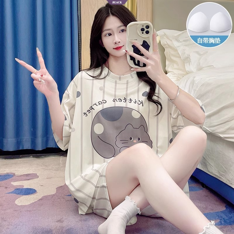 Bộ đồ ngủ Hachiware Sọc dễ thương Chiikawa Usagi Nữ Mùa hè có đệm ngực Quần Short tay ngắn Bộ đồ chờ [BL]