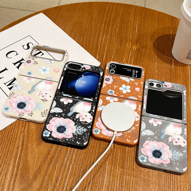 Họa Tiết Da Đáng Yêu Hoa Hồng Chim Họa Tiết Mềm TPU Vỏ Cho Samsung Galaxy Z Flip4 Flip5 Flip6 Flip 3 4 5 6 5G Sạc Không Dây Gấp Vỏ Mềm