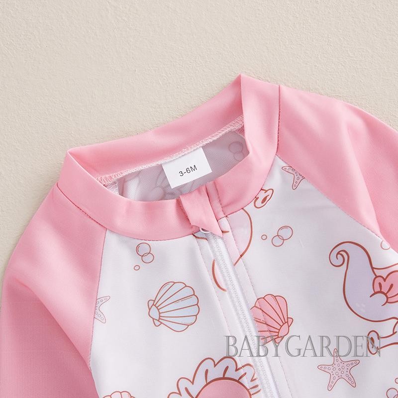 / / -6Month-4years Bé Gái 2 Bộ Đồ Bơi Dài Tay Seashell Seahorse In Rash Guard Bộ Đồ Tắm Đồ Bơi Mùa Hè