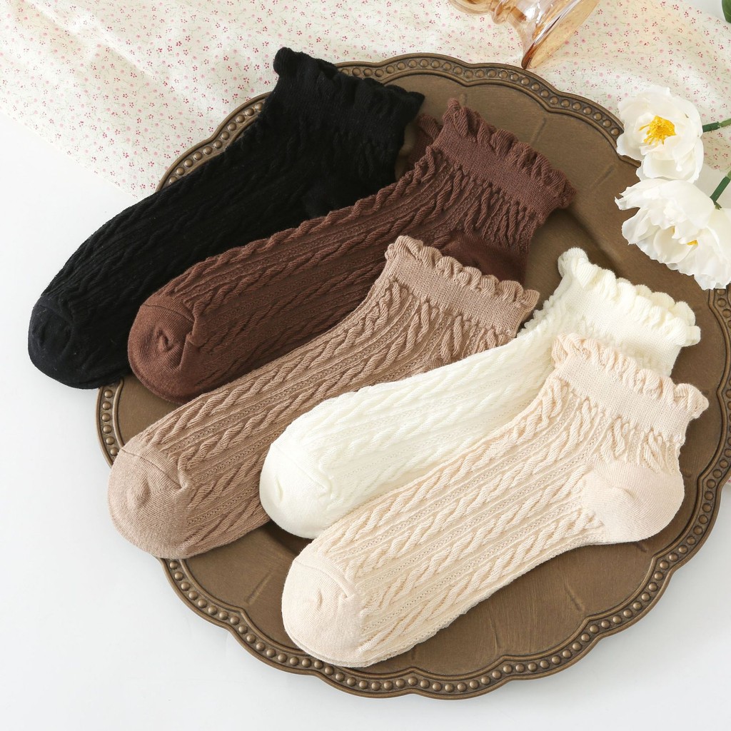Tất nữ cotton nguyên chất, thấm mồ hôi, thoải mái và thoáng khí, tất trắng