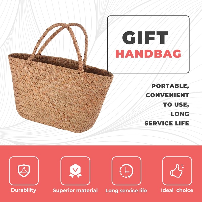 Túi rơm đan thủ công Mini, túi xách nữ bện tự nhiên, túi Tote mây dệt cho sân vườn