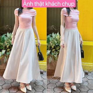 Chân váy dáng dài công sở chữ A có túi 2 bên chất liệu tuyết mưa vitex cao cấp Dài 80cm phong cách trẻ trung sang trọng