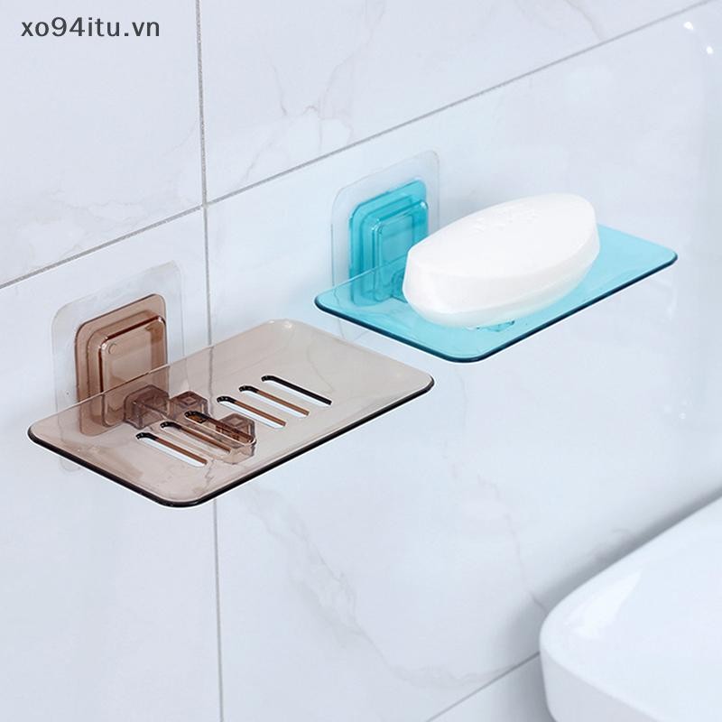 Xoitu Hộp đựng xà phòng thoát nước trong suốt không đục lỗ và dán Giá đỡ xà phòng treo tường Phòng tắm Hộp đựng xà phòng bằng nhựa Đĩa xà phòng VN