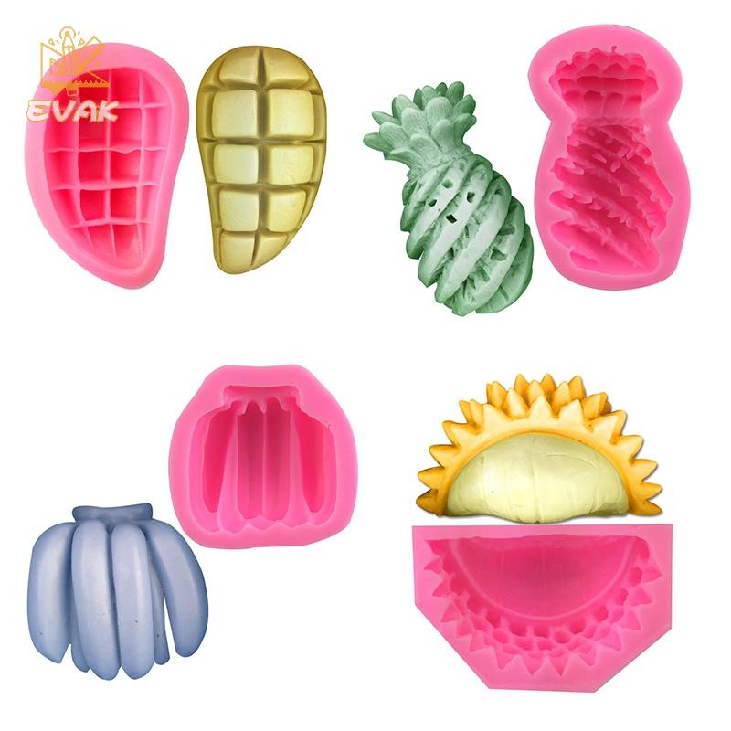 Alittlesetrtu 3D Trái Cây Chuối Thông Ngô Xoài sầu Riêng Kem Khuôn Silicon Fondant Bánh Trang Trí Dụng Cụ Làm Bánh Sô Cô La Khuôn Thạch Cao VN