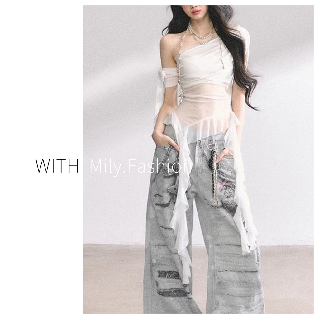 Milyfashion Pure Desire - Áo sơ mi vuông vai, tay ngắn, thiết kế thanh mảnh và hơi trong suốt