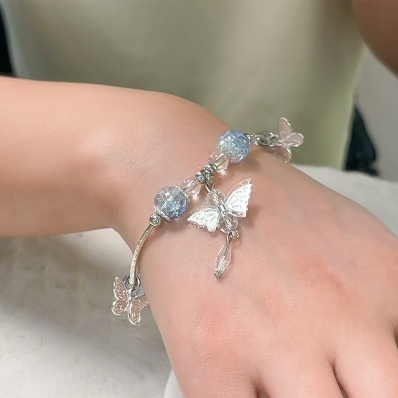 1 / 2 Vòng Tay Hạt Thủy Tinh Nứt Màu Ngọt Ngào Tươi - Sáng Tạo Thiết Kế Bướm Phong Cách Rừng Vòng Tay Mặt Dây Chuyền - Phụ Kiện Trang Sức Thời Trang