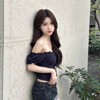 Áo croptop trễ vai nơ cổ ôm body mặc được 2 kiểu