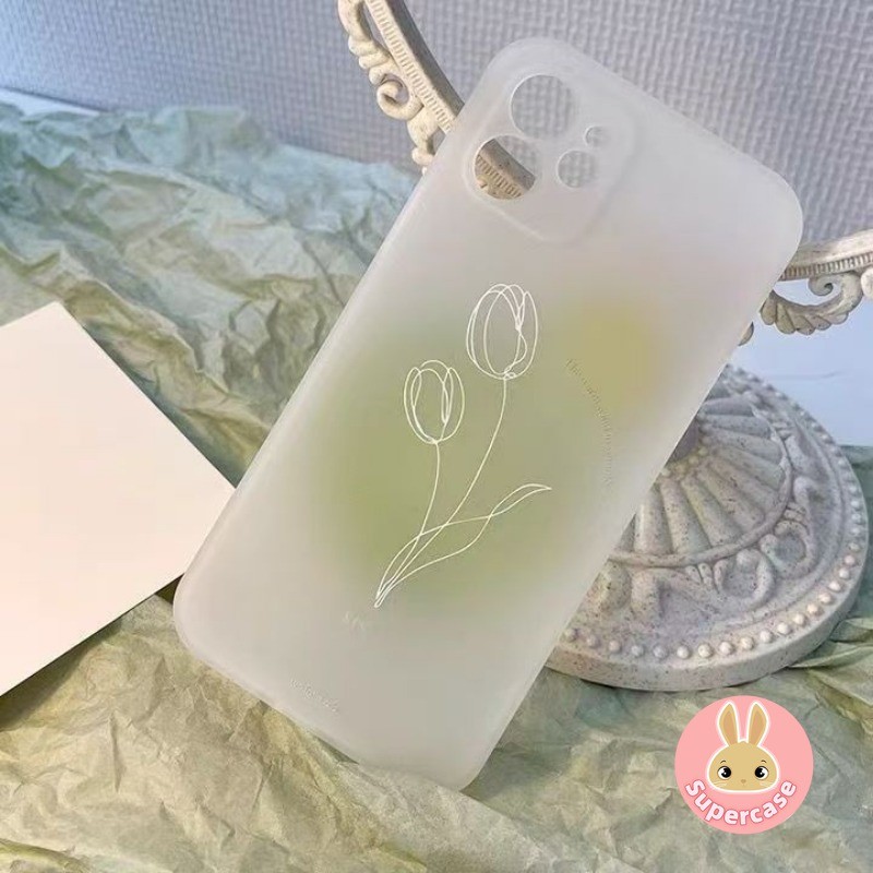 Ốp Điện Thoại ins Style Tulip Matte Cho Samsung Galaxy S25 Edge S24 S23 S22 S21 S20 Ultra FE S10 S10E S9 S8 Plus + 5G 4G Ốp Lưng Mềm Chống Sốc Màu Xanh Lá Cây