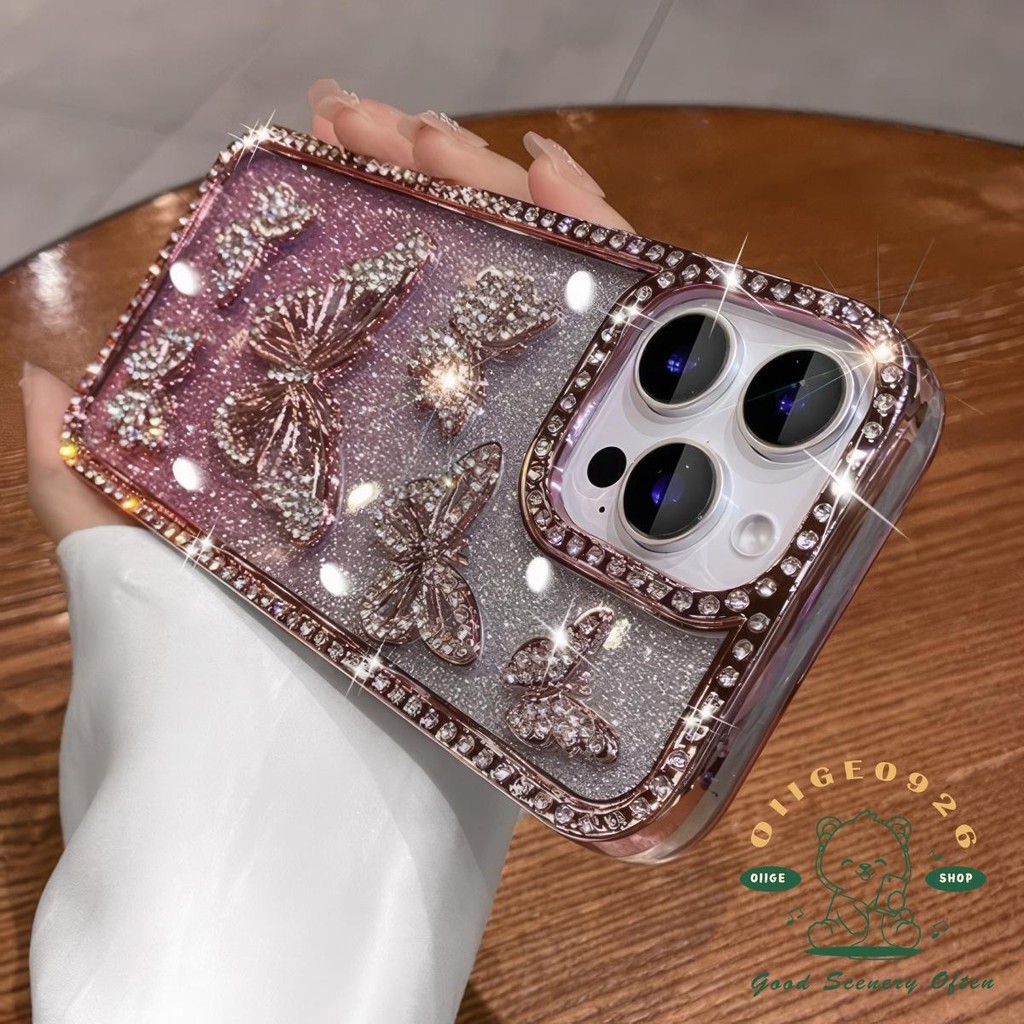 Ốp điện thoại hình con bướm kim cương 3D lấp lánh iphone16 Pro Max 15 14 13 12 11 cho vỏ iPhone Vỏ mềm silicon TPU chống sốc