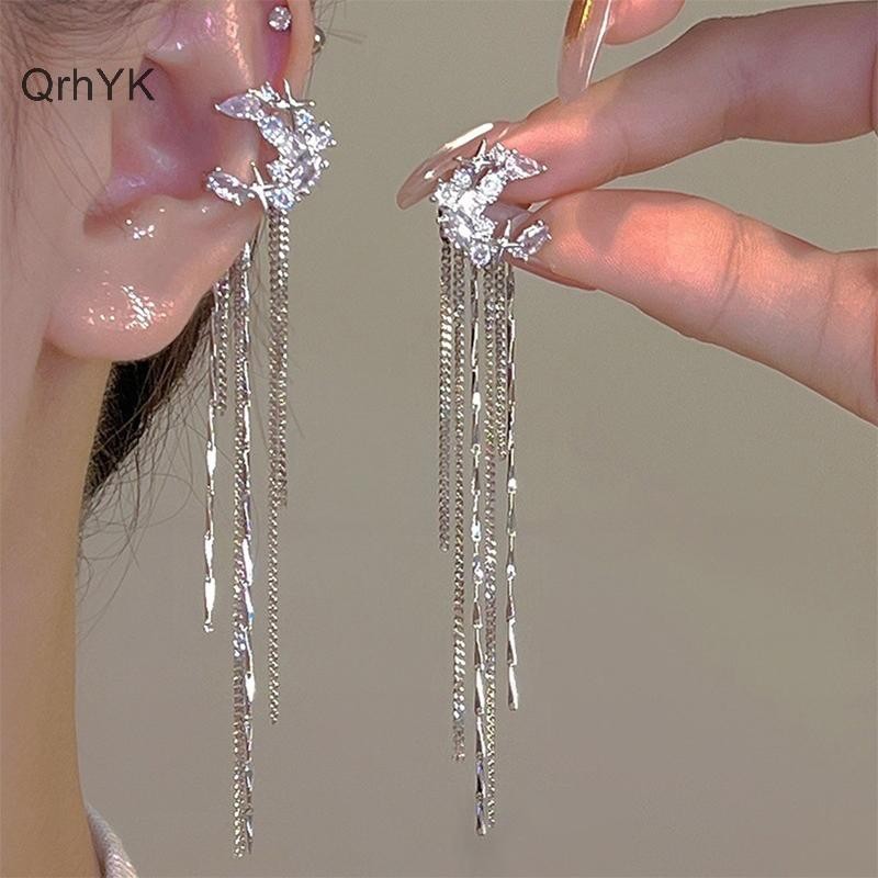 Thời Trang Nhà Máy Thời Trang Sáng Bóng Zircon Mặt Trăng Ngôi Sao Dài sel Kẹp Tai Xuyên Bông Tai Thiết Kế Hợp Thời Trang Sang Trọng Nữ Bông Tai Dự Tiệc Trang Sức QrhYK