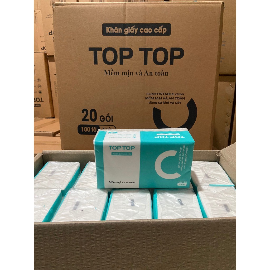 Giấy ăn rút lụa gói lớn Top Top gói 100 rút 4 lớp siêu dai và không bị bụi giấy bản to
