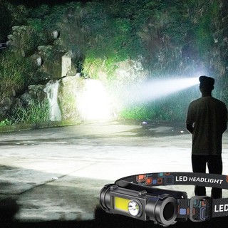 Đèn pha LED Đèn pin ngoài trời Đèn pha COB 2 chiếc có băng đô có thể điều chỉnh xa gần ánh sáng đôi 180 ° Điều chỉnh xoay