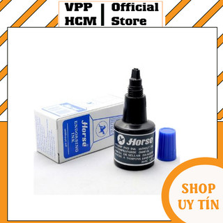 Combo 2 Mực dấu Horse 30ml mực xanh đỏ đen, mực tươi sáng, đậm đặc, nhanh khô, không mùi
