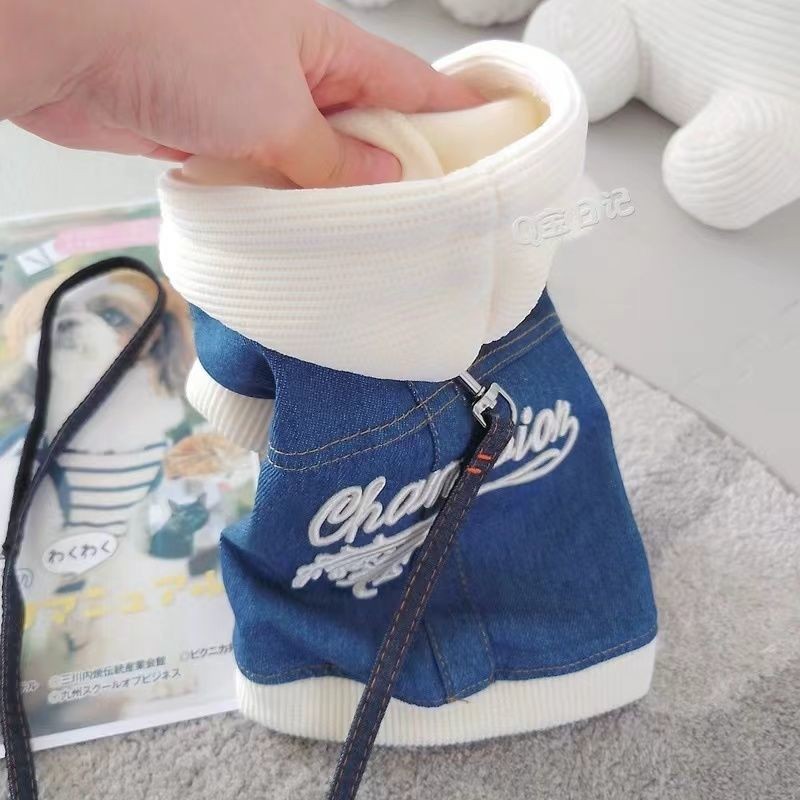 [Quần áo thú cưng cho chó mèo] Áo có mũ trùm đầu Denim Quần áo mùa đông Quần áo mùa thu