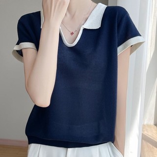 Cổ Polo Áo Len Tay Ngắn Mùa Hè Nữ Phong Cách Mới Thời Trang Rời Đơn Giản Phiên Bản Hàn Quốc Áo Thun Cổ Chữ V Sang Trọng Hàng Đầu