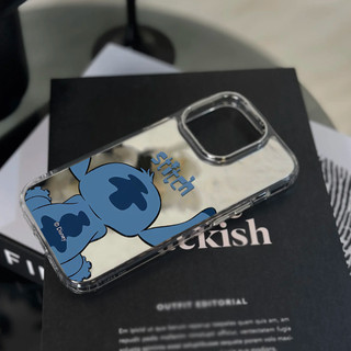 Ốp điện thoại hình mặt sau dễ thương Stitch cho iPhone 16 / 15 / 14 / 13 / 12 / 11 / PRO MAX / MINI / PLUS / X / XR gương bảo vệ lỗ lớn chống rơi và chống sốc