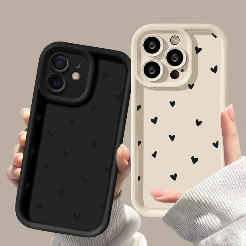 Ốp Lưng Trái Tim Tình Yêu Nhỏ Màu Đen Dễ Thương Cho OPPO Reno 14 13 12 Pro 11F 12F 13F 10 5G 7 8 11 10 Pro Plus 8T A7Z 8Z A3 A5 Pro A3X A5X 5G Vỏ Điện Thoại Silicon Mềm Mờ
