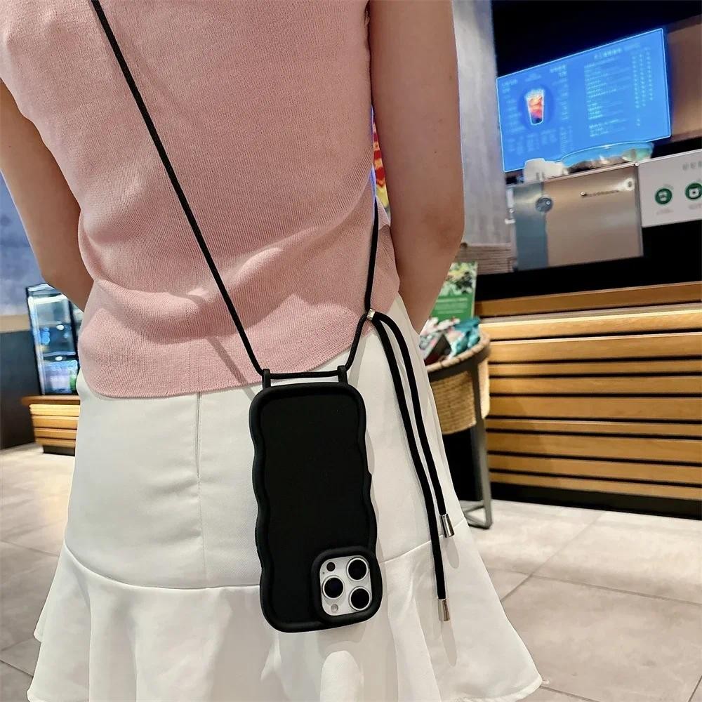 Dây đeo vòng cổ có thể điều chỉnh Dây đeo chéo Vỏ điện thoại cho iPhone 16 Pro Max 15Pro 14Pro 13 Khung sóng Vỏ silicon mềm