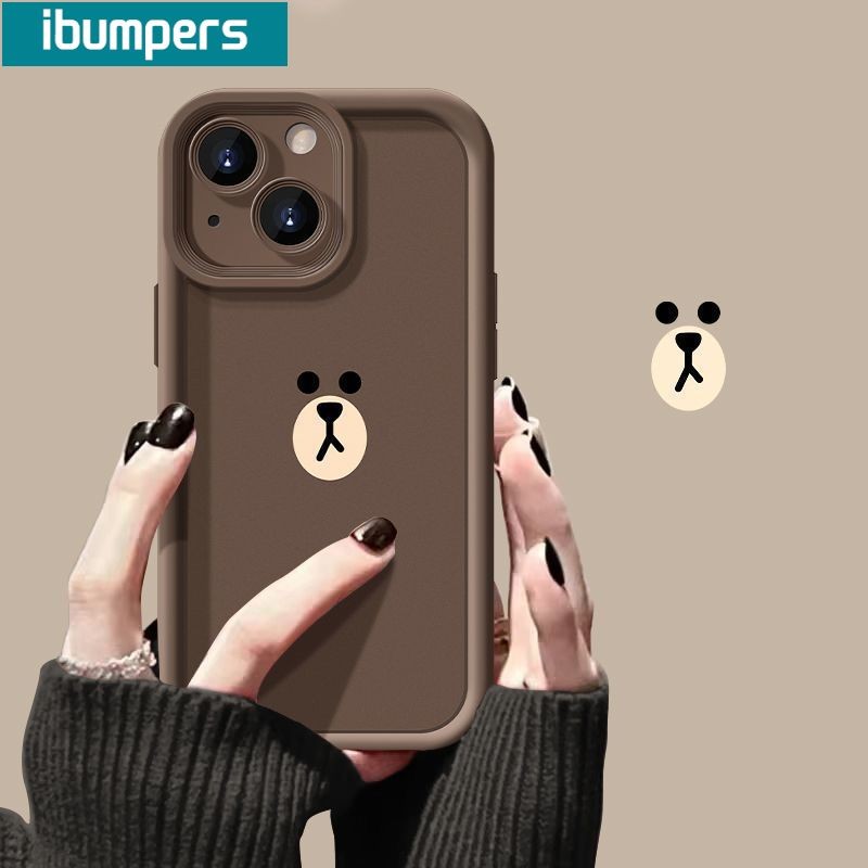 ibumpers Ốp Lưng IPhone Họa Tiết Gấu Nâu Đơn Giản Dễ Thương Ốp Điện Thoại Dày Dặn Silicon Mềm Chống Sốc Chống Bẩn Cho IPhone 16 15 14 12 13 11 Pro Max IP 7 8 Plus X XS XR