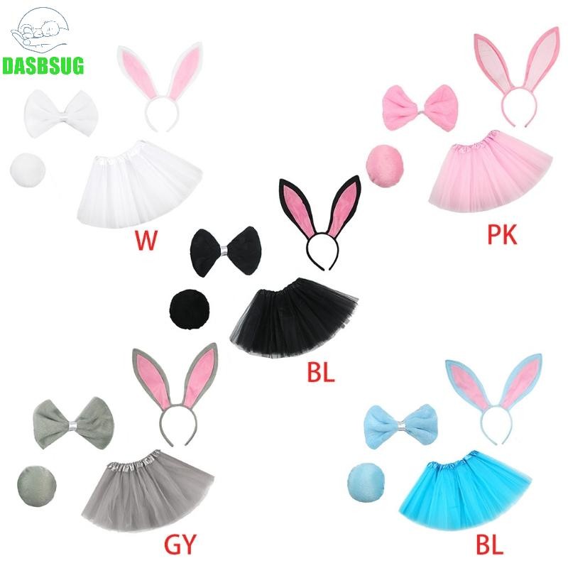 Dasbsug 4 Trẻ Em Thỏ Trang Phục Hóa Trang Bộ Lớp Tulle Tutu Váy Tai Thỏ Dây Buộc Đuôi Phục Sinh Trang Phục