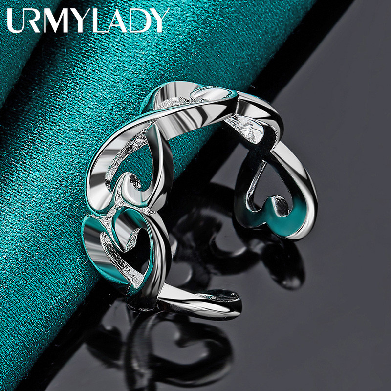 URMYLADY Bạc 925 Trái Tim Tình Yêu Nhẫn Nữ Tiệc Cưới Thời Trang Quyến Rũ Trang Sức