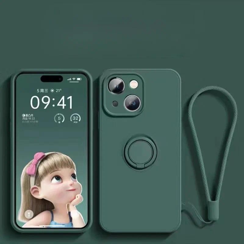 Ốp Điện Thoại Mềm Silicon Cho IPhone 16 15 Plus 13 12 Mini 14 11 Pro Max XS XR Giá Đỡ Vòng Đeo Tay Vỏ Bảo Vệ