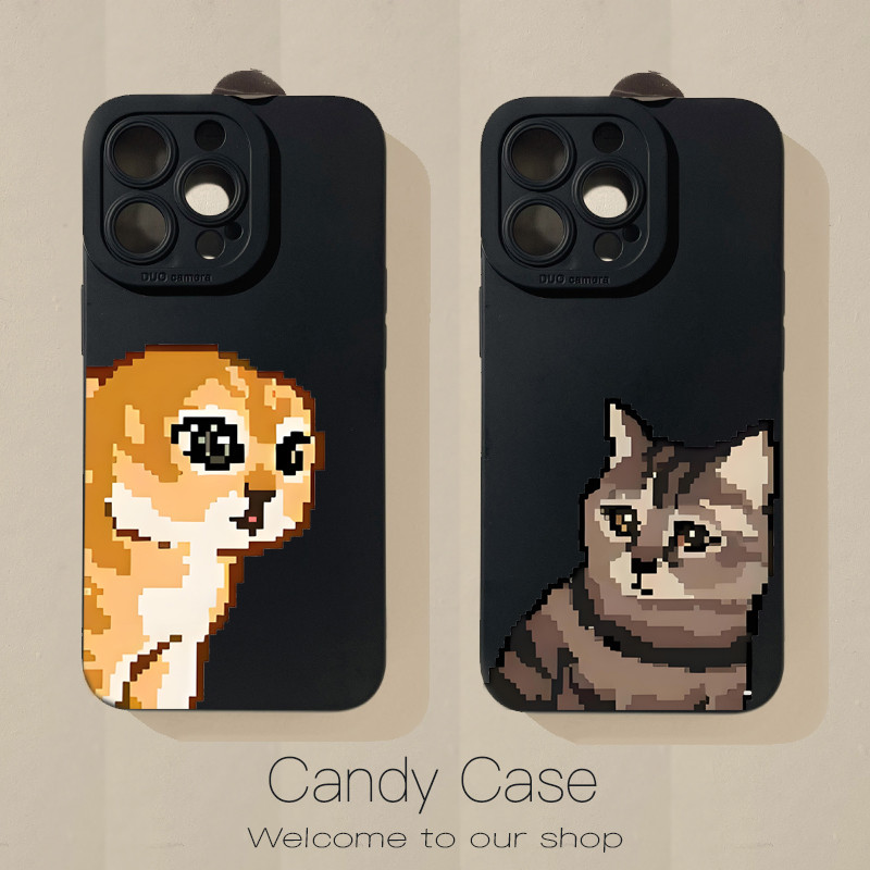 Ốp điện thoại Pixel Cat Meme ngộ nghĩnh cho iPhone 16 ProMax 15 14 Plus 13 12 Mini 11 Pro Max XR XS Max X 8 7 6 6s Plus SE 2022 2020 Ốp lưng hoạt hình dễ thương Vỏ mềm mờ