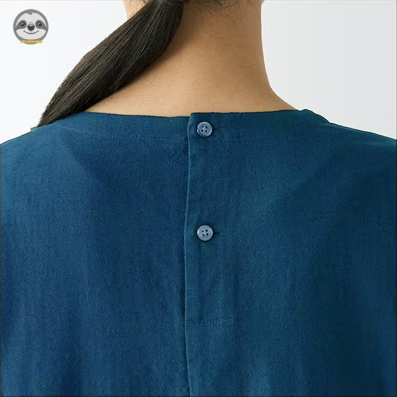 Phong cách Nhật Bản Muji Style - Váy chui đầu cotton dài tay dáng rộng