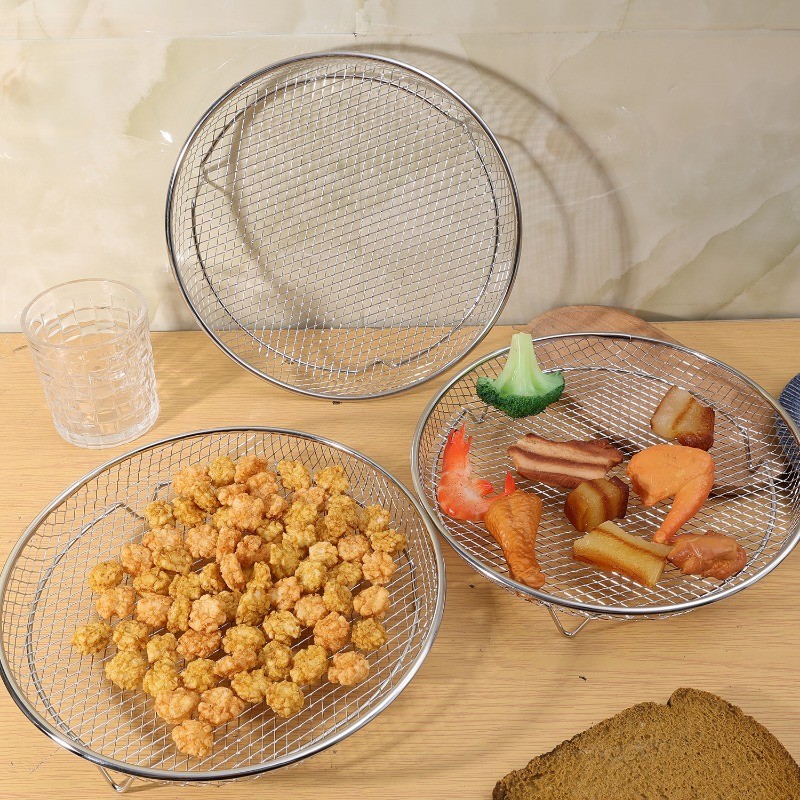Bộ nướng bánh nồi chiên không khí chuyên nghiệp - Chảo thép không gỉ tròn có tay cầm chống trượt