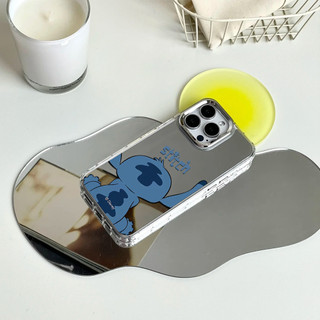 Ốp điện thoại hình mặt sau dễ thương Stitch cho iPhone 16 / 15 / 14 / 13 / 12 / 11 / PRO MAX / MINI / PLUS / X / XR gương bảo vệ lỗ lớn chống rơi và chống sốc
