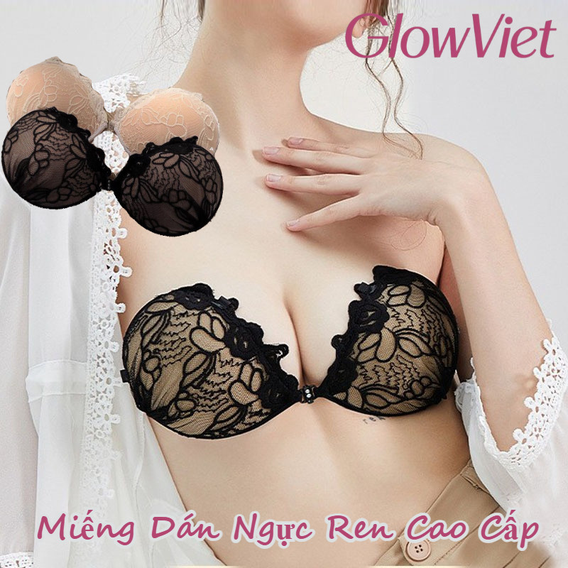 Miếng Dán Ngực Ren Cao Cấp, Cài Trước Nâng Ngực Quyến Rũ, Dính Chặt Không Tuột, Tặng Kèm Dây Vai