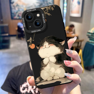 Ốp điện thoại hình mèo mực thời trang thích hợp cho iPhone16 / 15 / 14 / 13 / MINI / 12 / 11 / Pro MAX / X / 7 / 8 / 6 Vỏ bảo vệ học sinh silicon lỏng chống sốc và chống rơi toàn diện